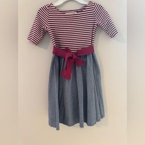 Stylish Striped and Denim Blocked Kids Skater Dress